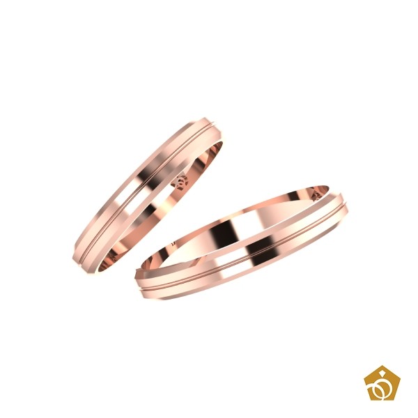 Par de Aliança Artística de Ouro Rosa 18k - Italiana com friso central