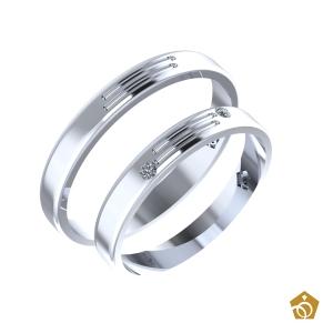Par de Aliança Artística de Ouro Branco 18k - dois frisos, duas gemas
